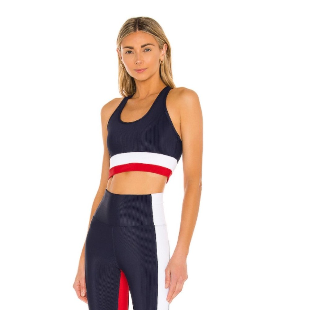 BEACH RIOT Marianne Racerback Sports Bra In Red White Blue